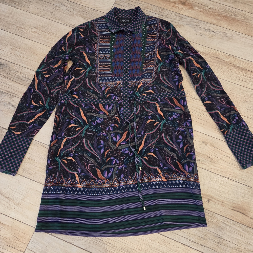 SALONI Purple Multicolor Printed Tie-Front Tunic Top